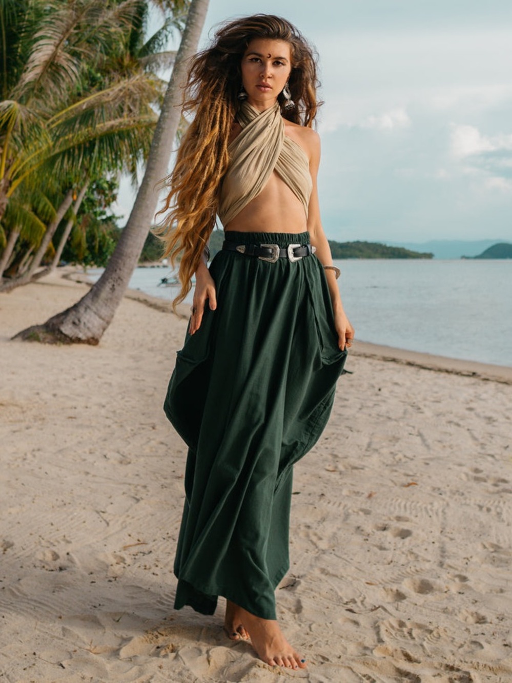 Thaluta Maxi Skirt Alaina Hunter Green NEW one size boho organic cotton - Picture 1 of 15